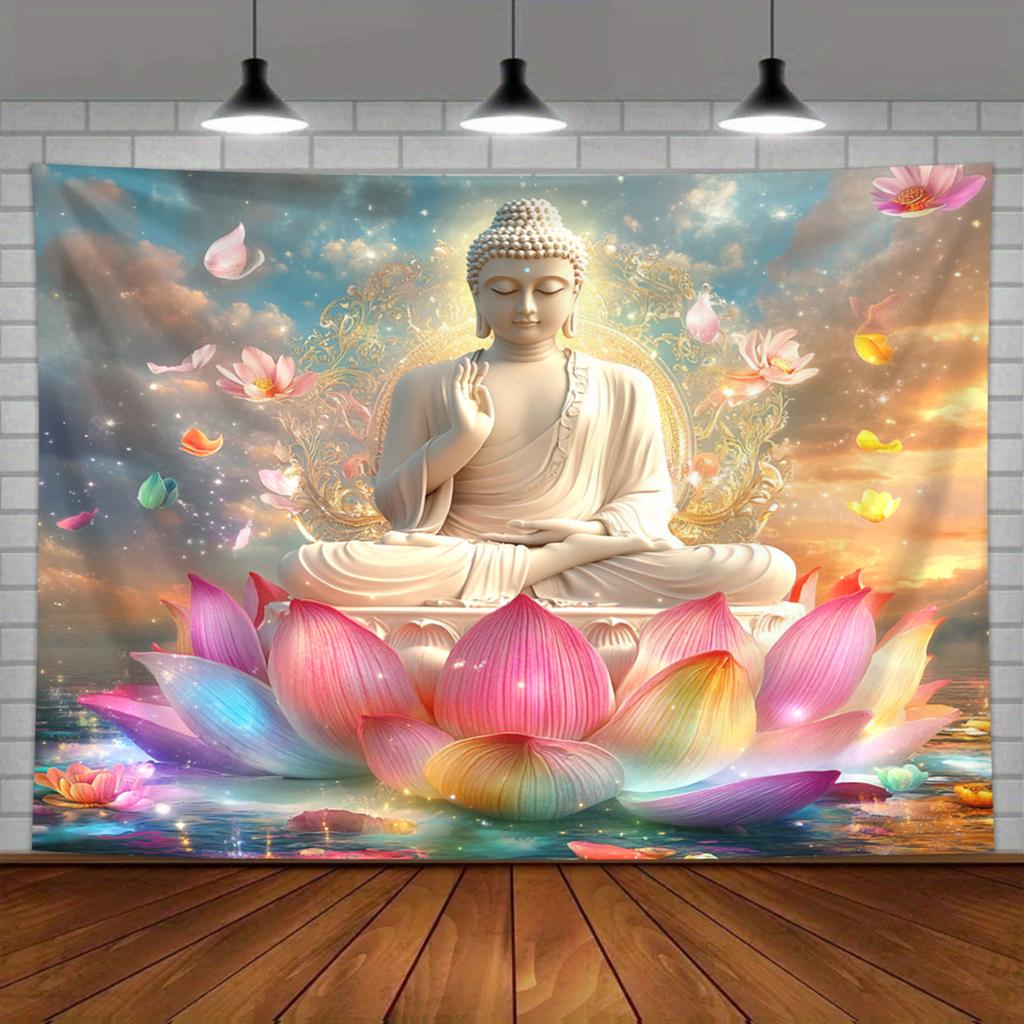 1pc Buddha statue and lotus tapestry, mysterious Buddha statue meditation meditation yoga spiritual religious tapestry