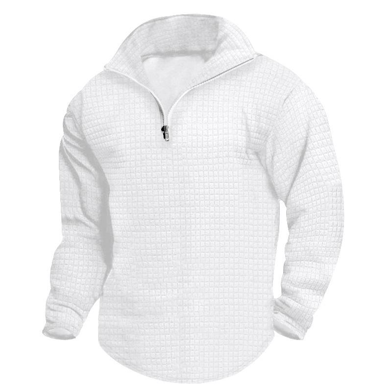Half-zip long-sleeved checked sweatshirt for men Spring/autumn stand-collar sports top