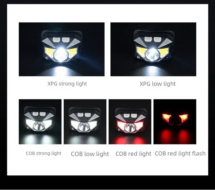 Waterproof USB Rechargeable LED Gesture-Sensing Headlamp with Red Light for Outdoor Night Fishing