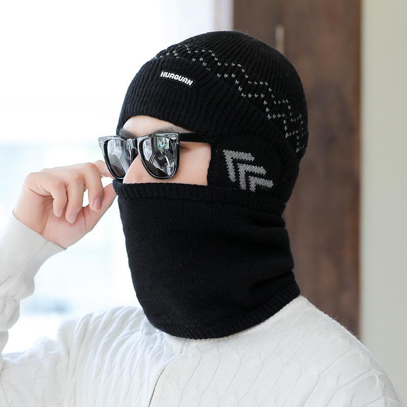 Winter Warm Hat Men's Winter Cold Proof Neck Scarf Woolen Hat Plus Velvet Thickened Youth Cycling Knitted Hat