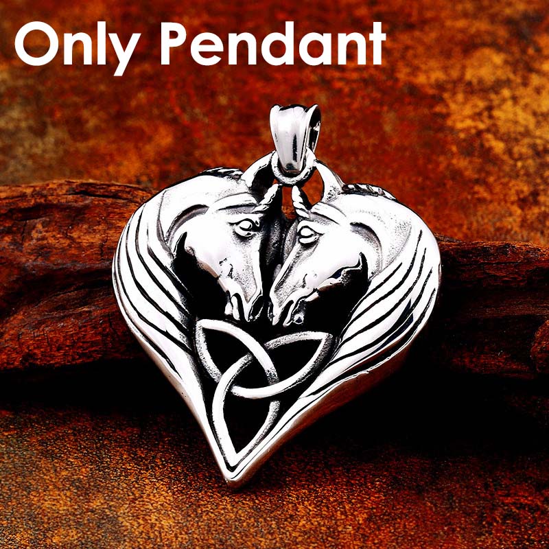 

Beier 316L stainless steel Double horse Pendant Necklace Punk Classic Animal Heart Pendant High Quality Jewelry LLBP8-464P