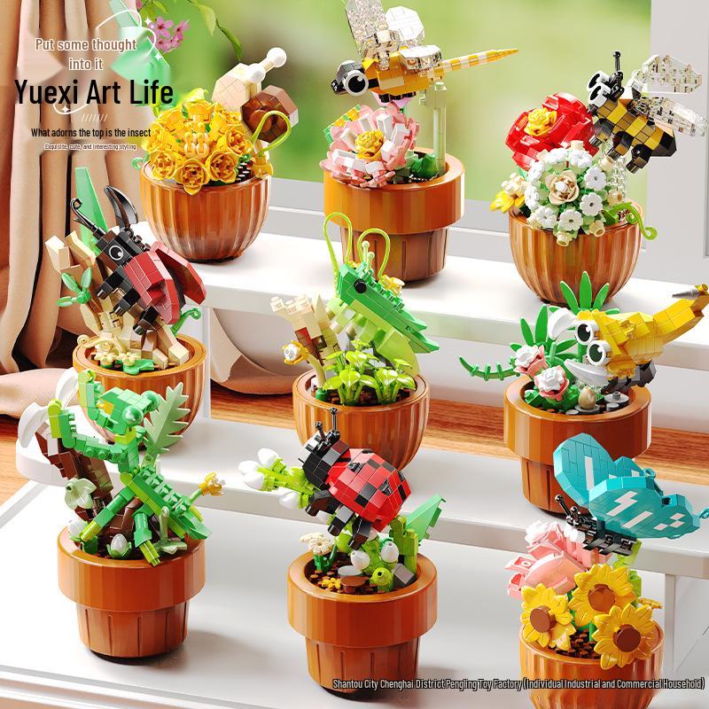 Lego-Compatible Flowers & Insects Bonsai: Educational Building Toys for Kids with Small Parts