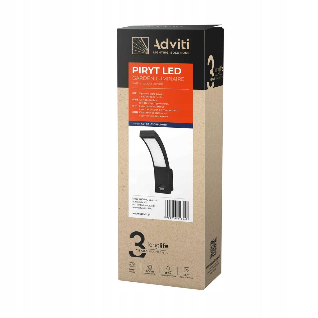 Lampa Elewacyjna Ogrodowa Kinkiet Led 10W Ip54 Pir