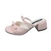 One-word sandals women's models 2025 summer new thick heels with skirts French bows and high-heeled cool slippers
