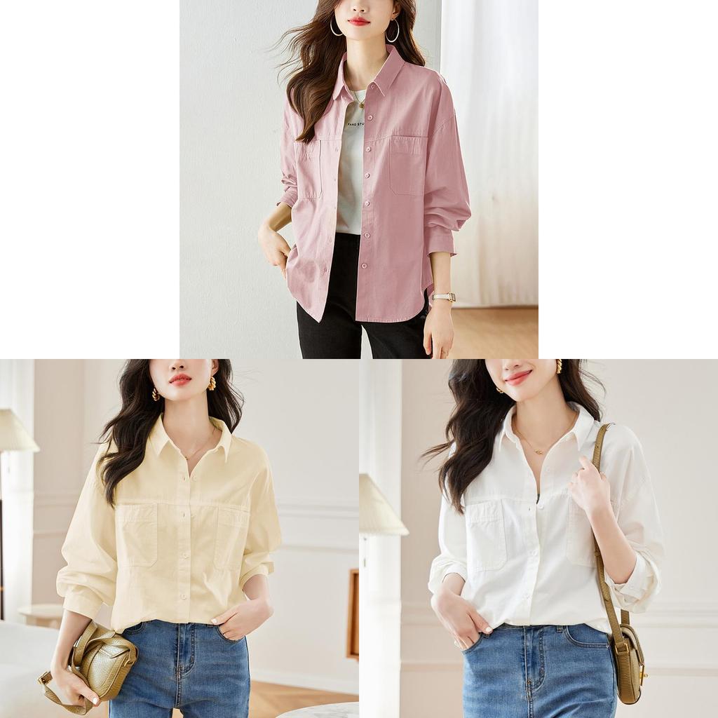 Cotton Womens Long Sleeve Shirt With Button Closure For Office Wear