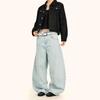 Ice Blue Retro Wide Leg Denim Pants Unisex Loose Fit High Street Style Cotton Blend Jeans