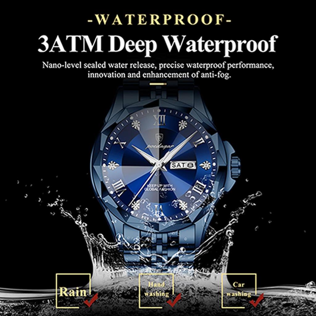 POEDAGAR Luxury Fashion Man Clock Top Business Waterproof Luminous Date Week Men's Watches Quartz Stainless Steel Wristwatch