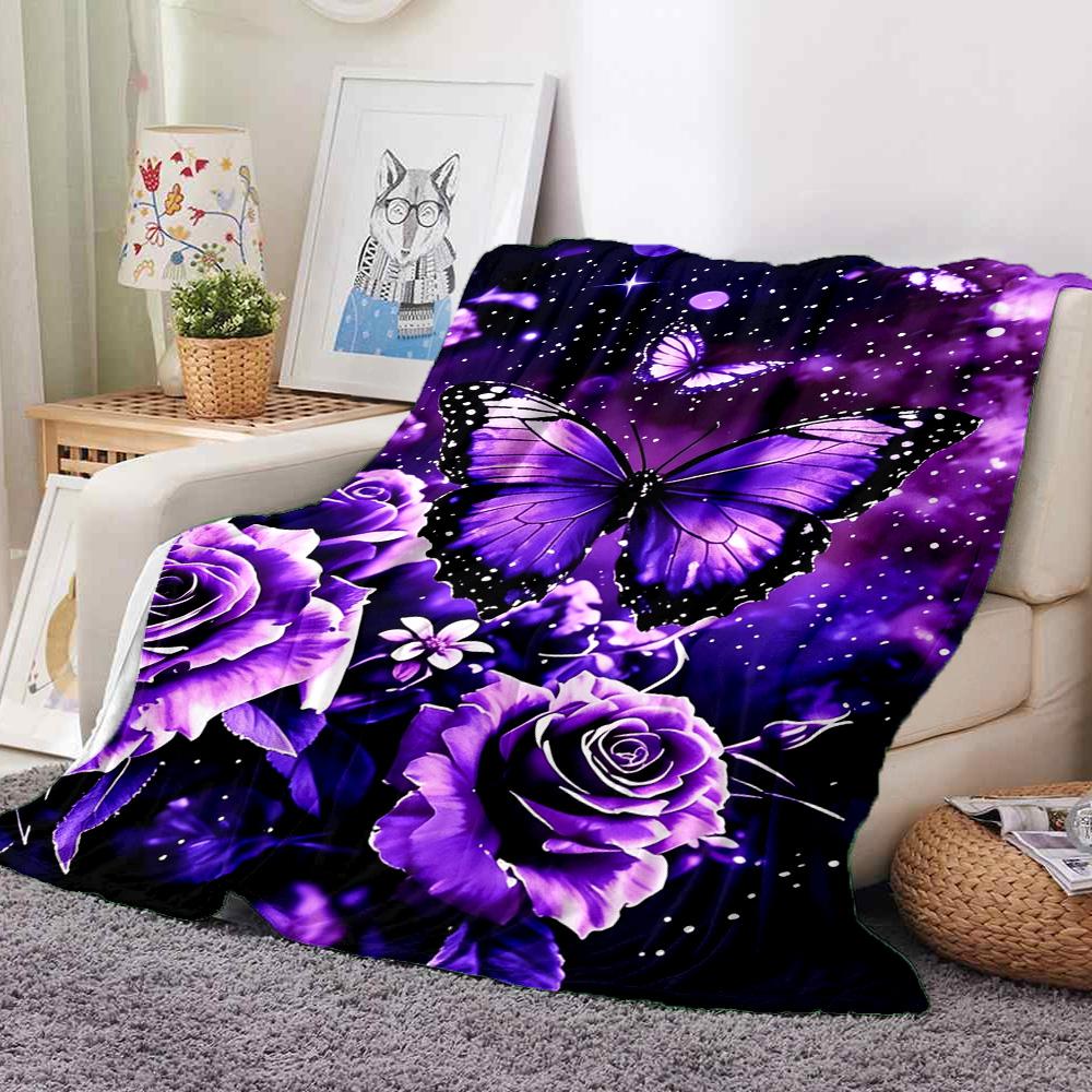 Purple Butterfly Flannel Blanket Throw Blanket Soft Warm Sofa Bed Camping Home Decor Unique Christmas Gift C926409
