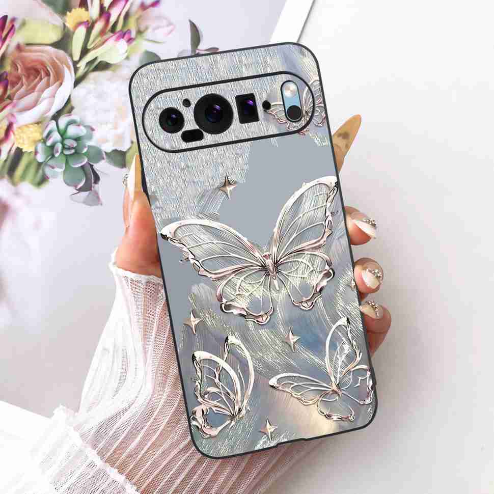 For Google Pixel 9 5G G2YBB Case Butterfly Painting Silicone TPU Black Cover For Google Pixel9 5G GUR25 G1B60 Bumper Shell