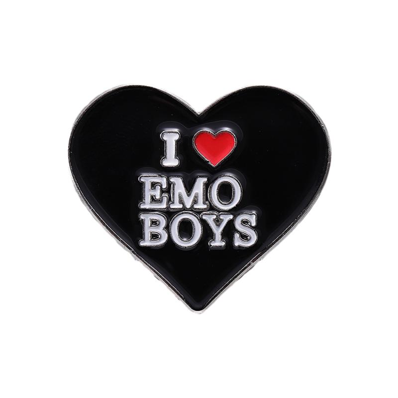 I Love Me Enamel Pins Custom Brooches I Love Emo Boys Future Milf Lapel Badges Black Heart Punk Jewelry Gift for Friends