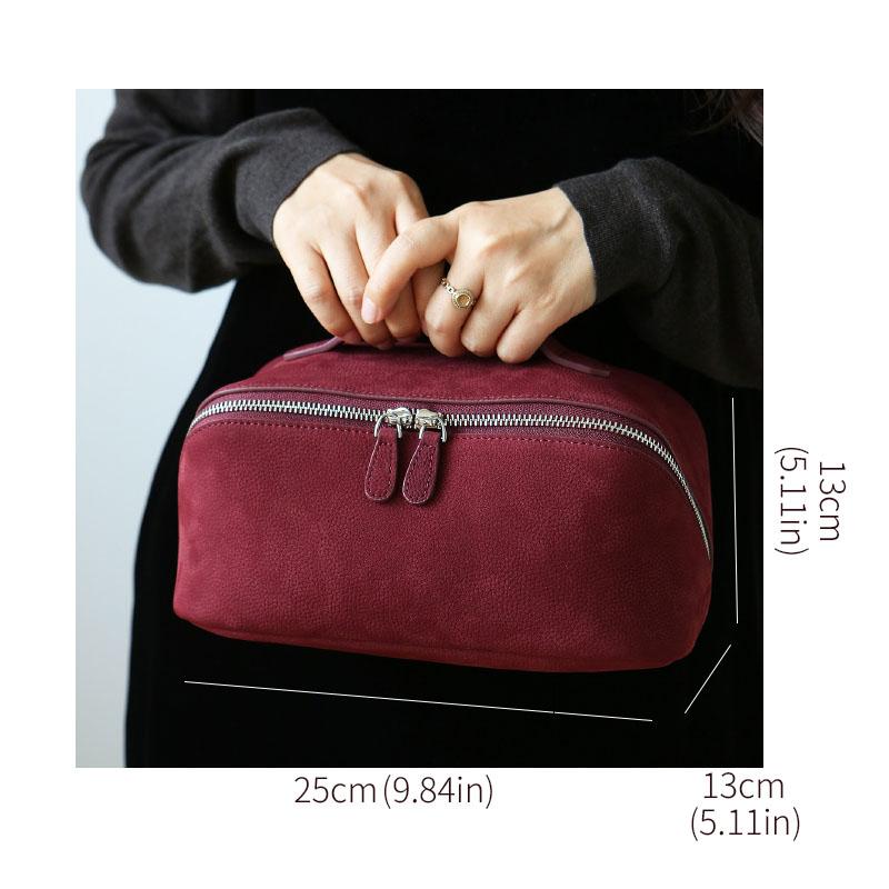 Frosted Genuine Leather Women Cosmetic Bag