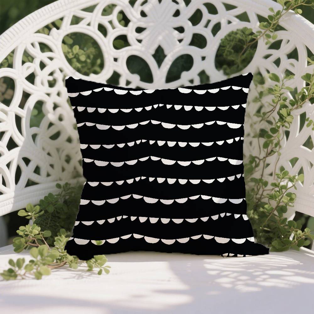 Black And White Abstract Print Pillow Case Anti-dustmite Pillowcase Invisible Zipper Silky Short Plush Sofa Cushion Cover