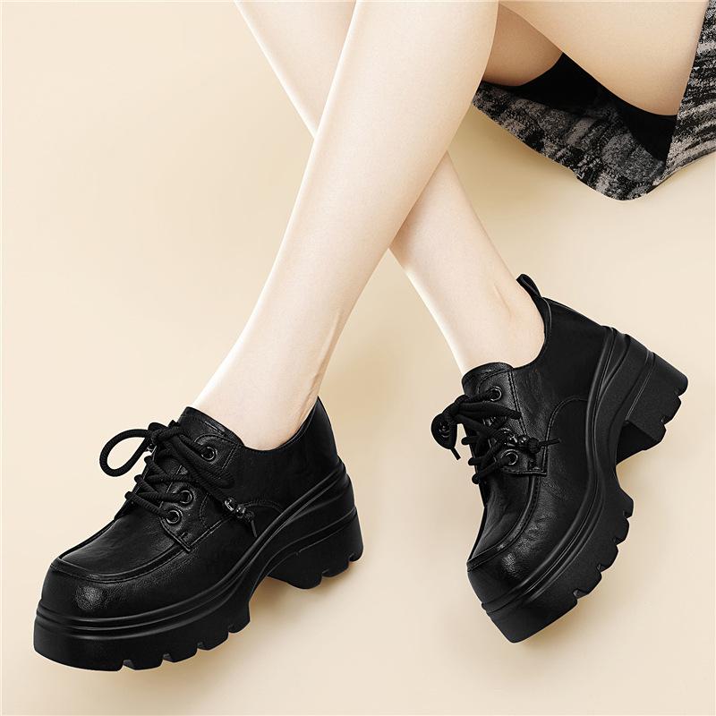 

(Broken size does not make up) Small leather shoes women s height-increasing single shoes autumn new mid-heel thick-soled lightweight loafers 34