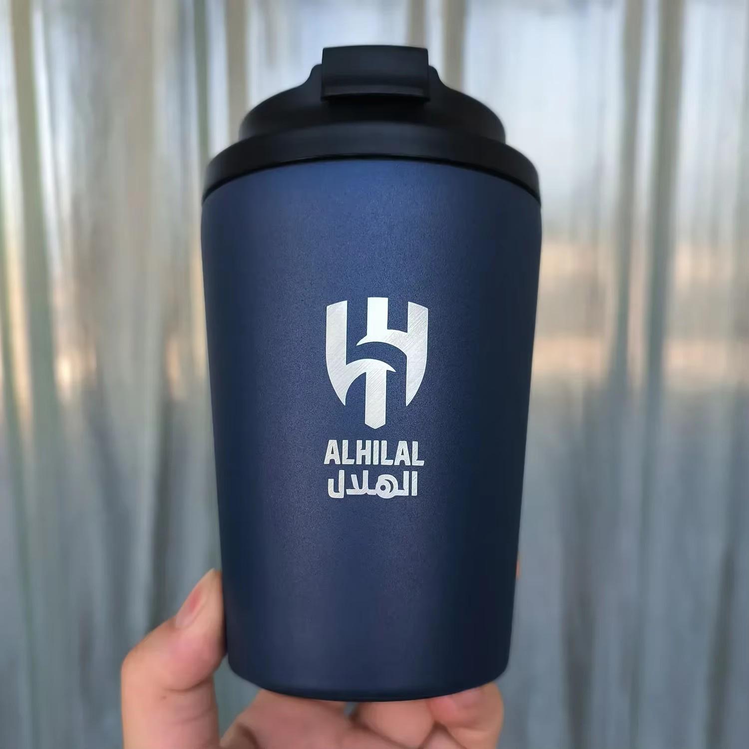 Stainless Steel Outdoor Milk Coffee Cup with Lid Saudi Arabia Logo Travel Camping Mug for Hot And Cold Drinks 350ml синий