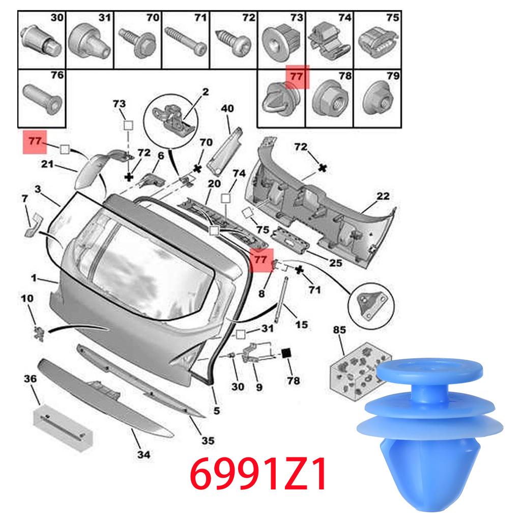 Interior Trim Panel Tailgate Lining Clips 6991Z1 FOR Citroen C3 C4 Berlingo Side Skirt Sill Moulding Cover Trim Clips Fastener