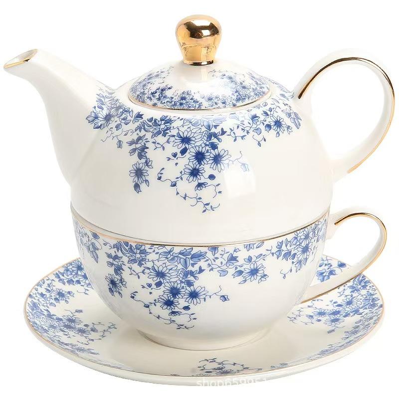 English Flower Teapot Classical Blue and White Daisy Pot Home Ceramic Cup and Saucer Phnom Penh Afternoon Flower Teaware Set
