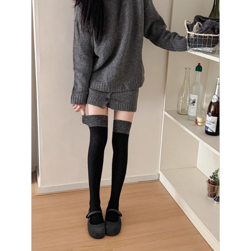 

Wool Knee-length Long Stockings for Women in Multi-color Designs, Slimming Effect, Warm and Thick, Beautiful Leg Protection Knee Socks, Thigh Socks 1 pair чорний
