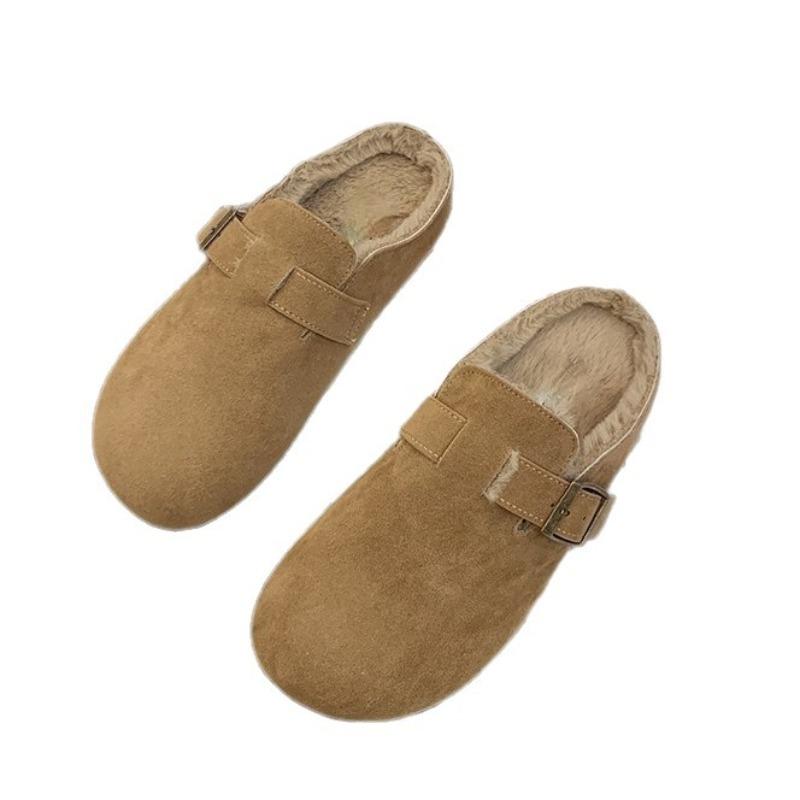 Women's Fleece Warm Flip-top Half-slipper Flat Lazy Shoes