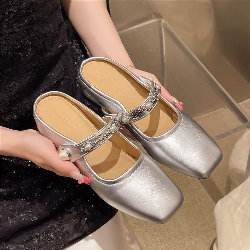 Fashion Platform Mules Shoes Flats Slippers Women Sandals Square Toe Summer 2025 Trend Casual Marie Janes Shoes Dress Slides Sandalias