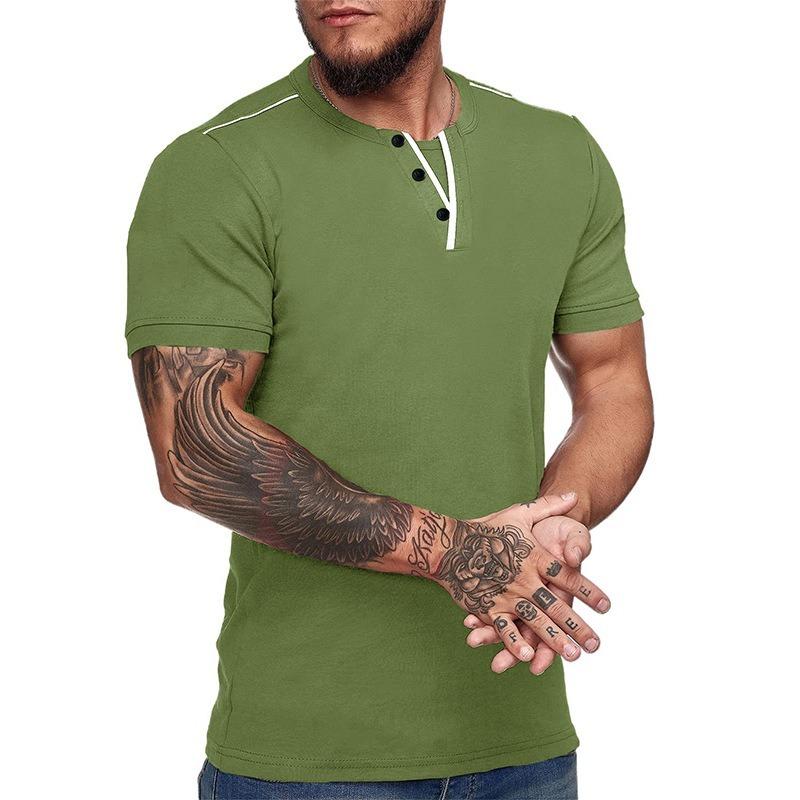 Mens Slim Fit V Neck Henley Short Sleeve Solid Casual T Shirt