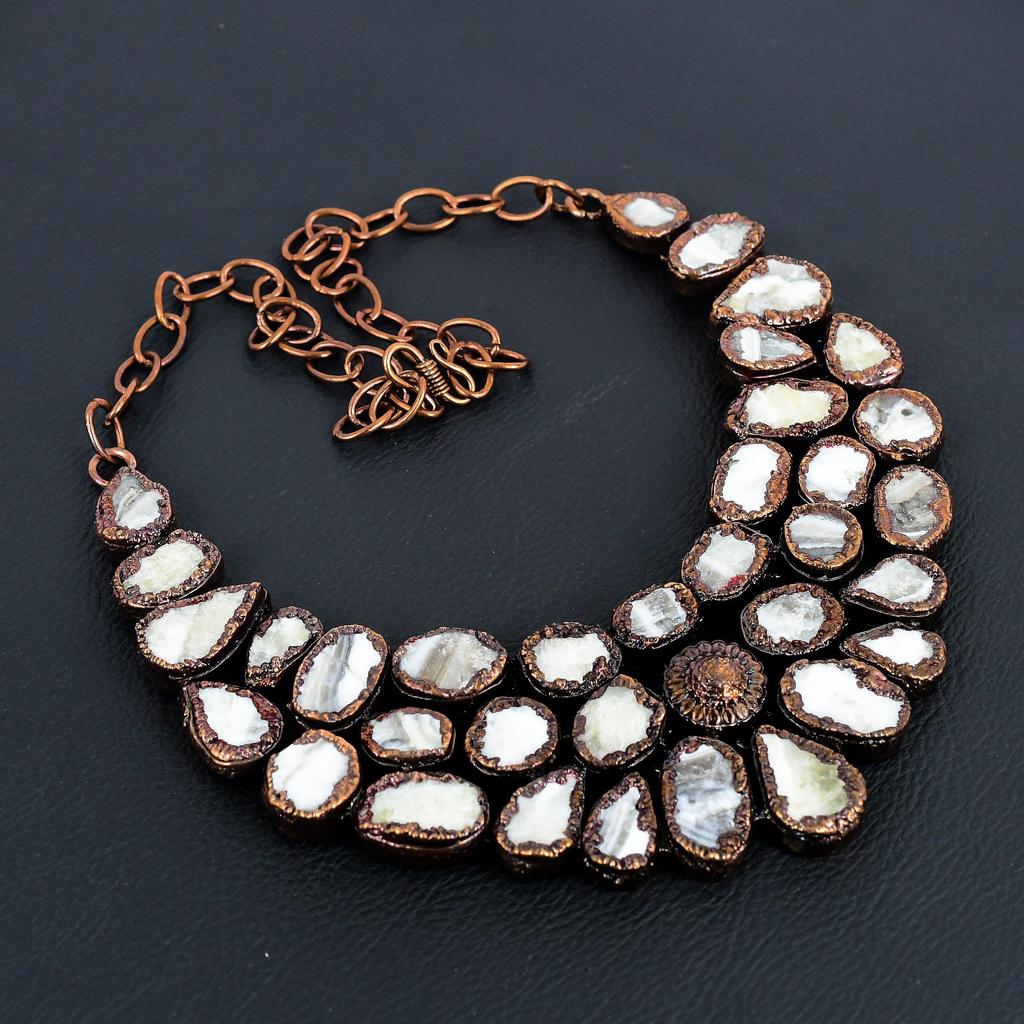 Yellow Lace Agate Necklace Gemstone Jewelry, Copper Electroformed Adjustable Chain Necklace, Gift For Women Handmade Necklace