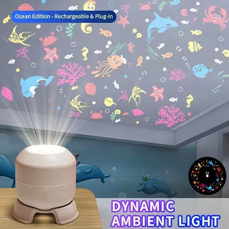 LED Ocean Projector Light 360° Rotating Dynamic Night Light USB Powered Ambient Lamp Decorative Lighting for Game,Living Room
