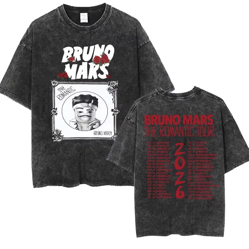 

Bruno Mars The Romantic Tour 2026 Portrait & Signature Vintage Washed Double-Sided Oversized Black T-Shirt | Pop Music Fan Tour Merch Tee M різнокольоровий