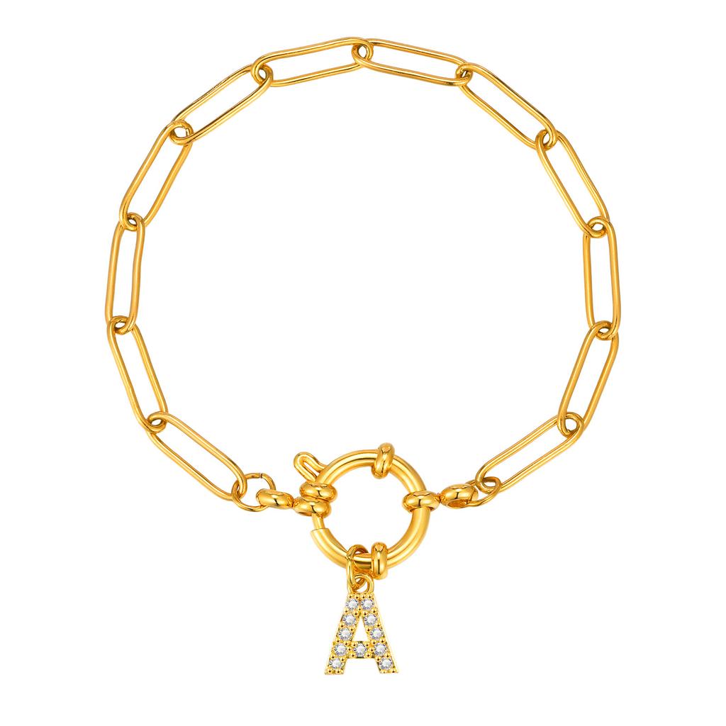 Stainless Steel 18K Gold Fashion Small Square Chain Bubble Buckle Copper Material 26 Letter Bracelet Br-2167