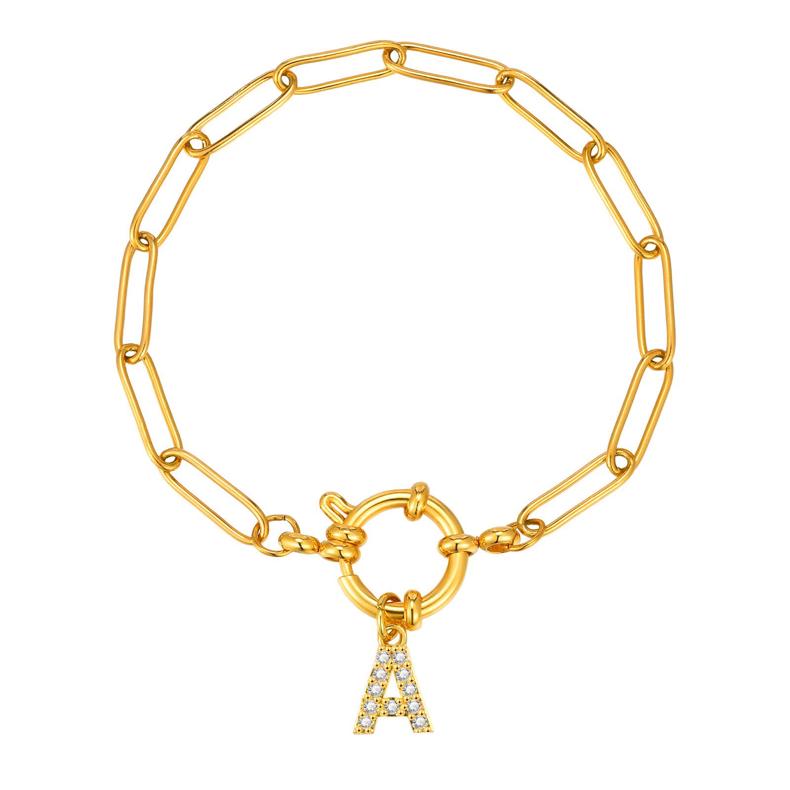 

Stainless Steel 18K Gold Fashion Small Square Chain Bubble Buckle Copper Material 26 Letter Bracelet Br-2167