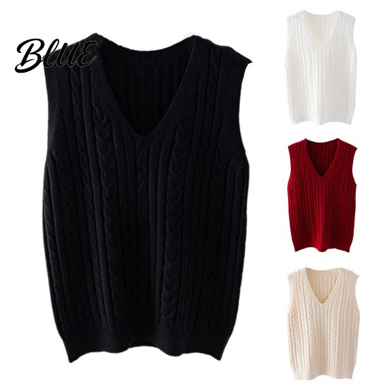 Solid Color V-neck Top Women Knitting Vest V-Neck Sleeveless Twist Texture Pullover Sweater Casual Daily Wear Layered Knit