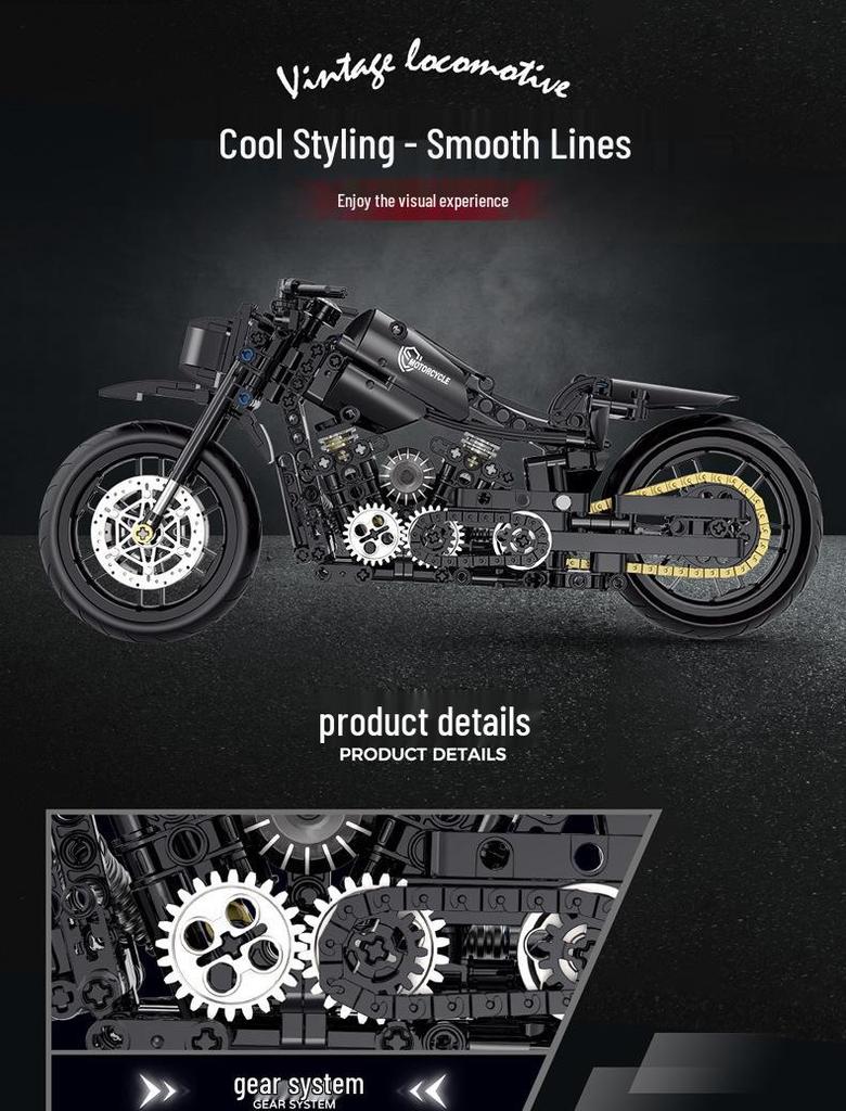 Hanoreton Duke Motorcycle Building Blocks Model - Night Road Edition