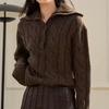 ELLASSAY Women's Retro Lapel Cable Knit Sweater