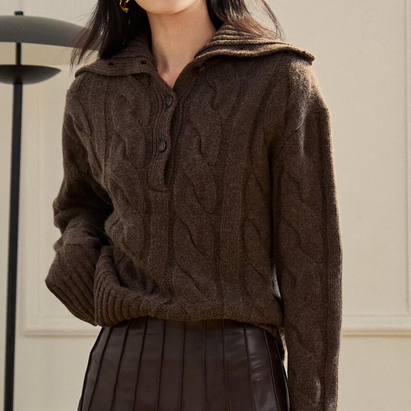 ELLASSAY Women's Retro Lapel Cable Knit Sweater