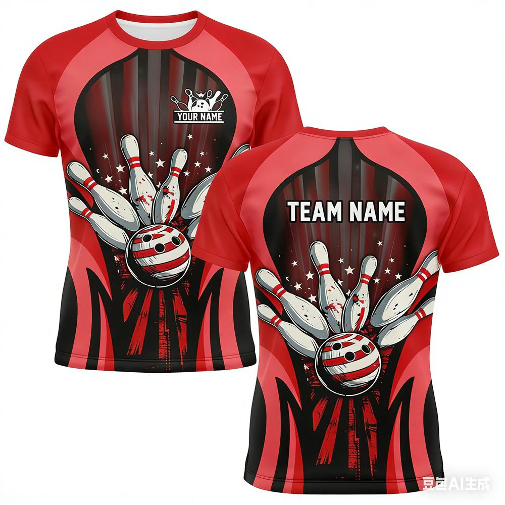 Funny 3D Print Bowling Ball Pattern Men's T Shirt Personalization Name Bowling Team Jerseys Casual O-neck Loose Short Sleeve Top
