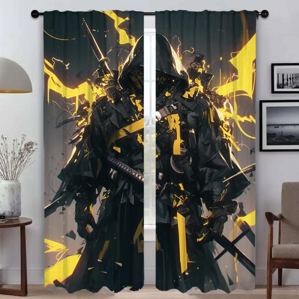 Thunder Ghost Warrior Curtains for Living Room Curtain for Room 2 Panel Halloween Decoration Partition Home Interior Curtains