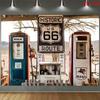 2D Route 66 Polyester Backdrop, Vintage Gas Pump Historic US 66 Background for Retro Party Decoration