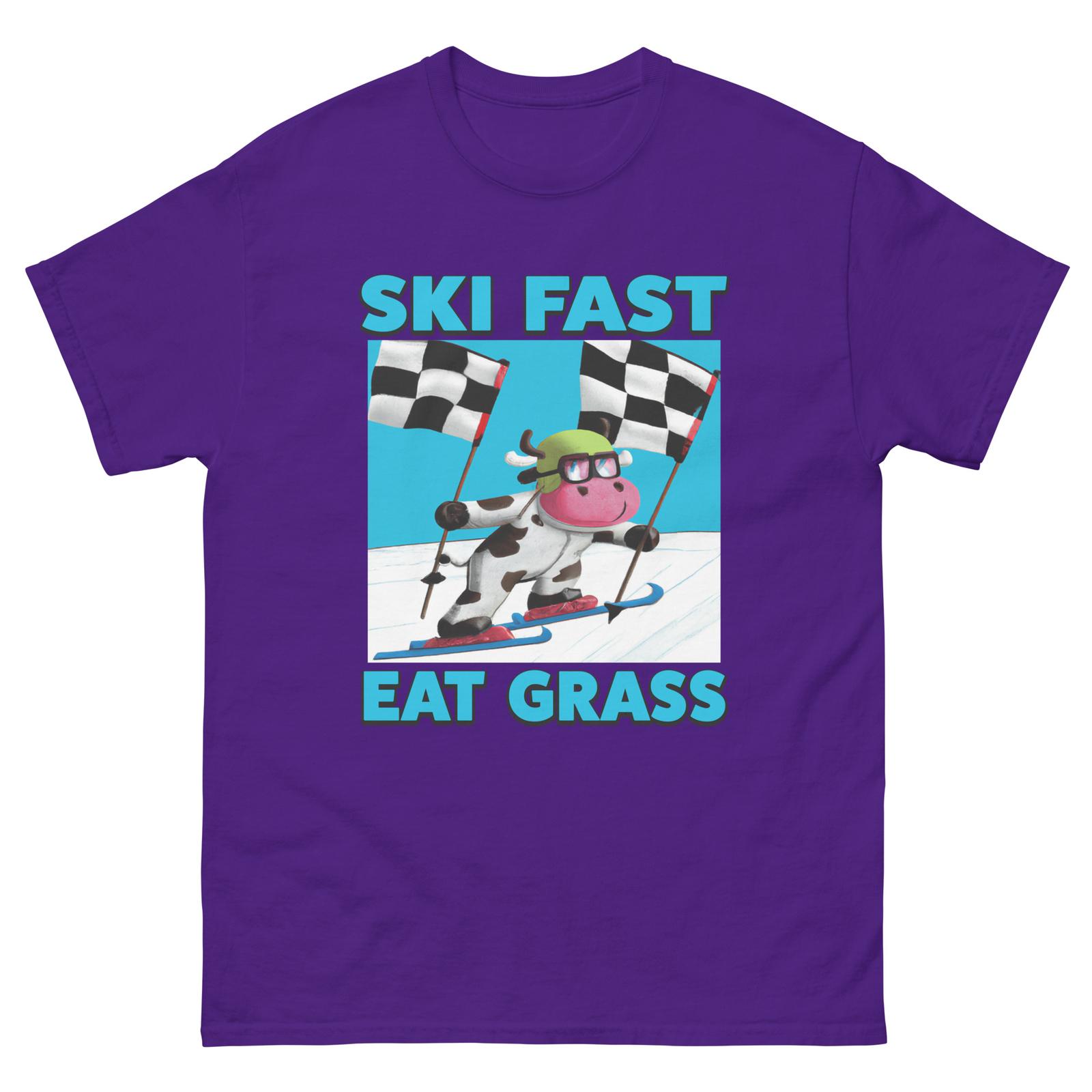 Ski Fast Eat Grass, Skiing Cow, Funny Skier, Unisex classic tee S