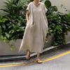 Japanese Retro Linen V-neck Dress with Big Pockets (2025 Collection)