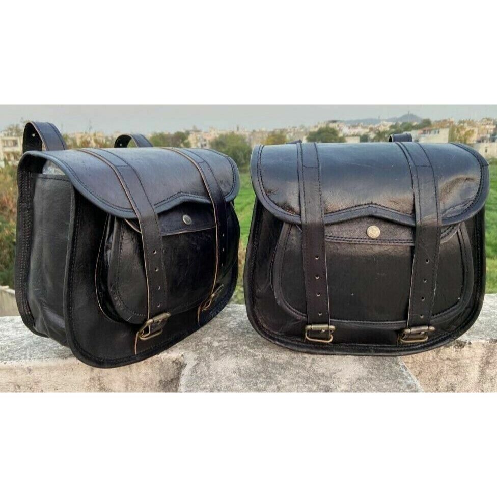 Leather Motorcycle Saddle Black Combo 2 Bags Saddlebag Luggage Bag For Sportster