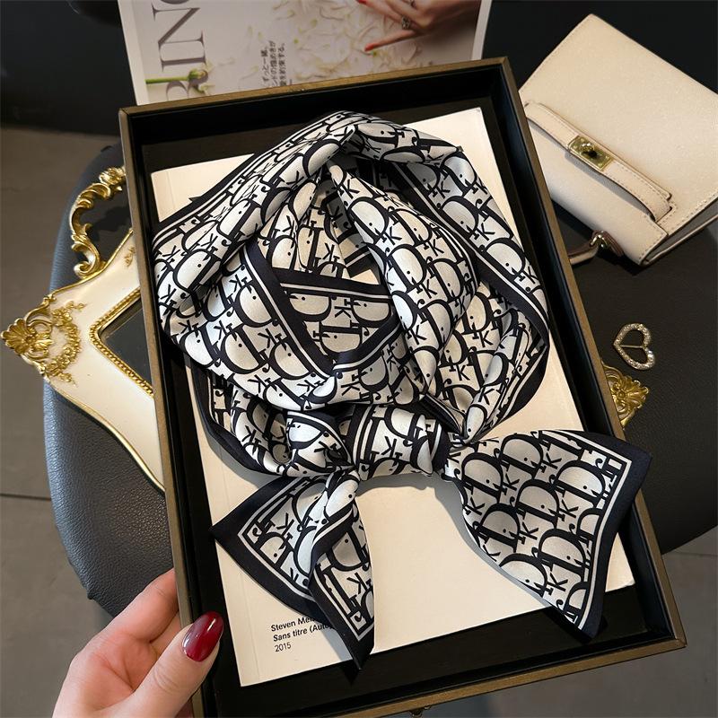 Schlichter geometrischer Schal, leichter Luxus, Streamer-Gurt, Taschendekoration, Anzugschal, kleines langes Stirnband, Seidenschal, Damendruck, schmal