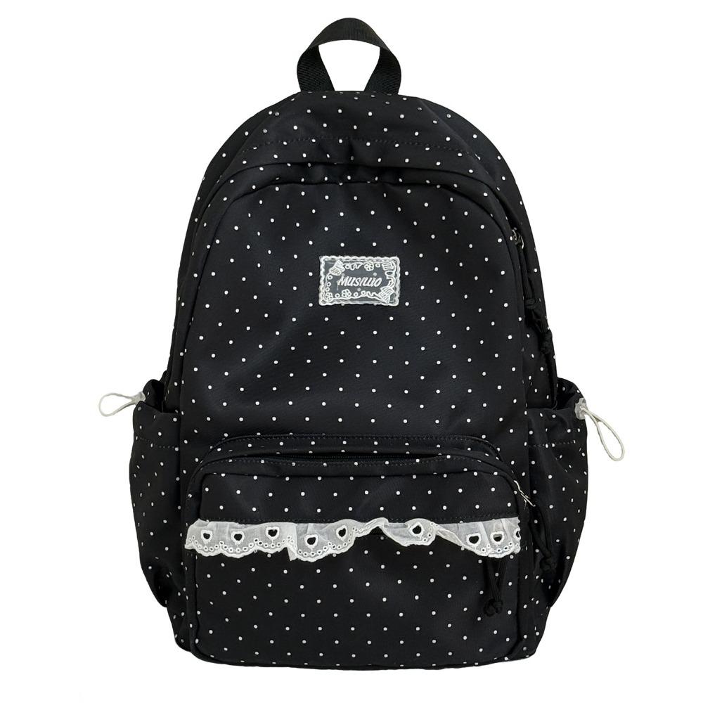Sweet Lace Trim Rucksack Large Capacity Student School Bag Y2k Polka Dot Backpack  Outdoor Use