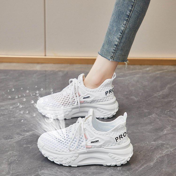 Mesh Shoes Women's Spring and Summer Mesh Breathable Thick-soled Dad Shoes Women's New Year with Skirt Soft-soled Sneakers