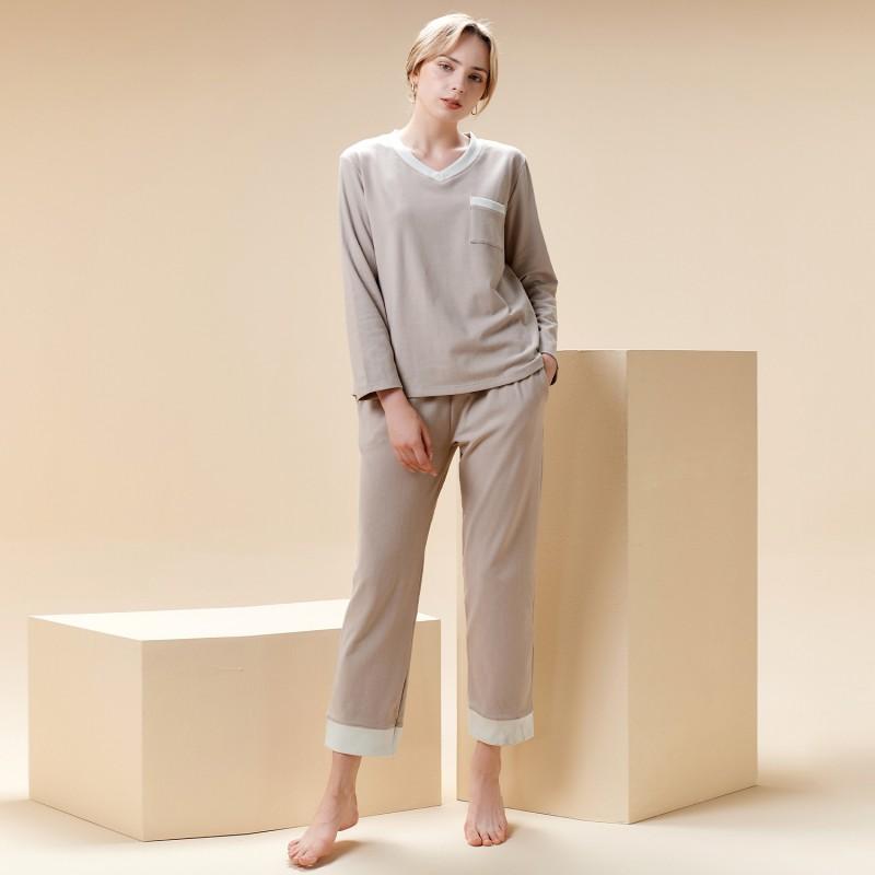 Couple Thermal Pajama Set V-Neck Long Sleeve Pants Warm Home Loungewear Men Women