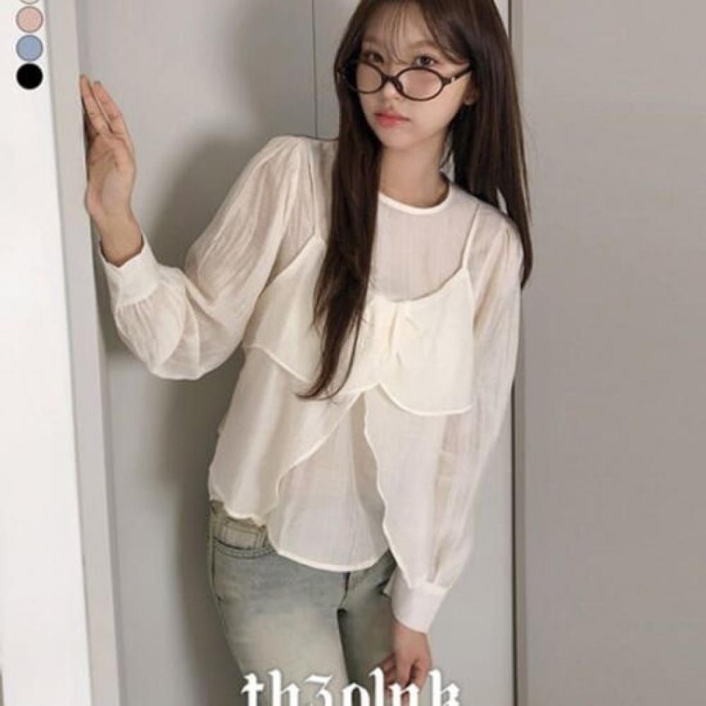 The Pink Women Helan Long Sleeve Blouse + Ruffle Bustier Set