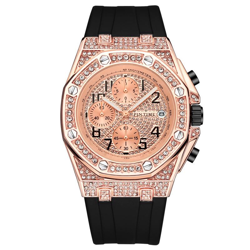 Non-mechanical Watch Retro Personality Diamond-encrusted Large Dial Timing Function Luminous Quartz Watch