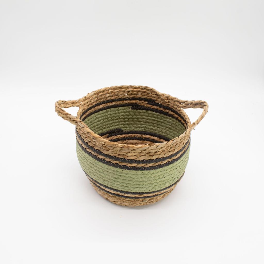 Cotton & Seagrass Large Baskets – Natural Black & Green- Set of 3