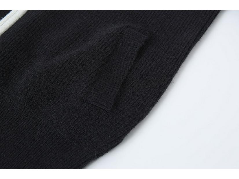 Unisex Herbst/Winter Steinfarbener Reißverschluss-Strickjacke: Stehkragen, Abzeichen-Detail, Colorblock-Strickpullover