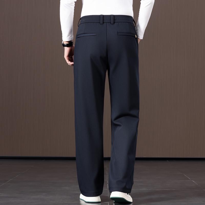Woodpecker Men's Elastic Waist Wool Trousers - Loose Wide-Leg Casual Pants for Spring & Autumn
