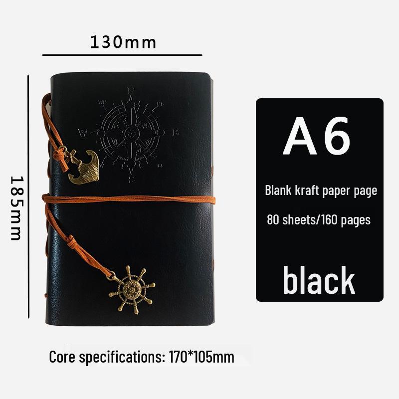 Large Pirate Leather Cover Retro Loose-Leaf Notebook with Multicolor Strap