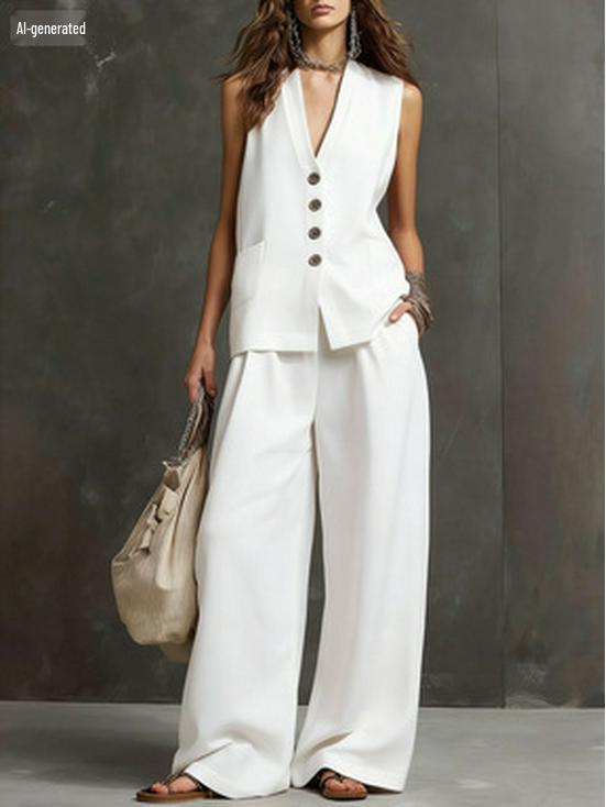 2026 European-American Linen Summer Set: Sleeveless Vest + Wide-Leg Pants - Gentle, Effortless Style